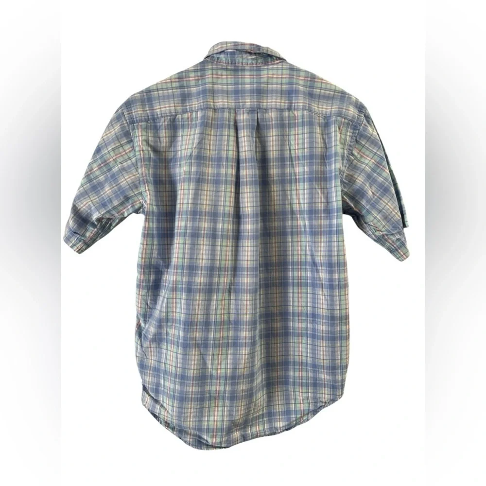 Ralph Lauren blue plaid short sleeve button down shirt